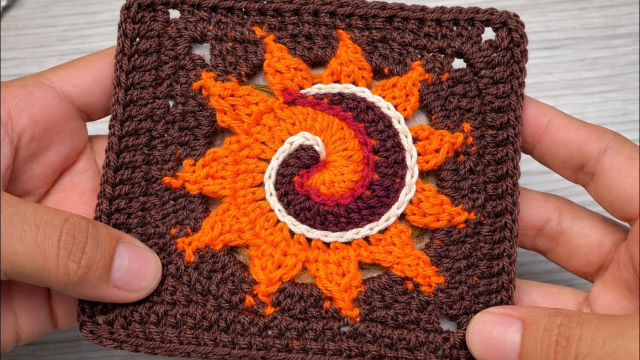 PASSO A PASSO SQUARE SOL EM ESPIRAL #croche #passoapasso #square 