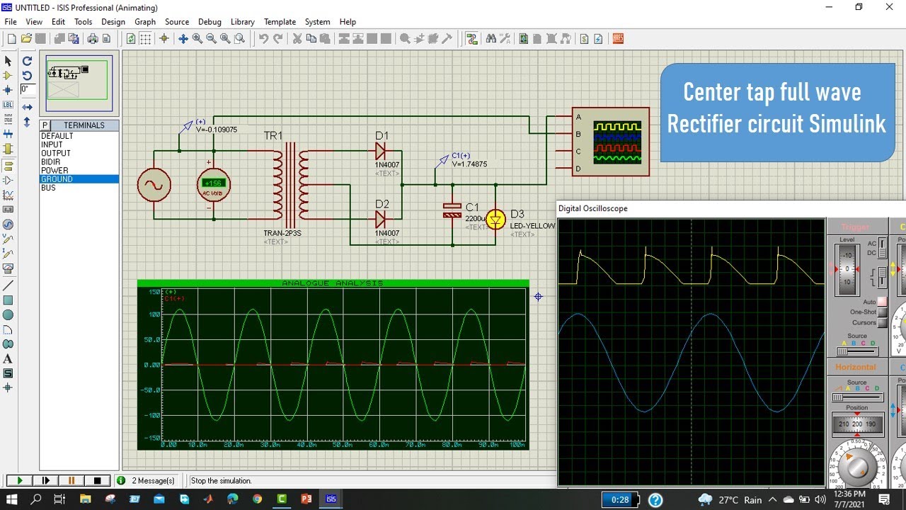 Center tap full wave rectifier circuit simulink | Bangla Tutorial |