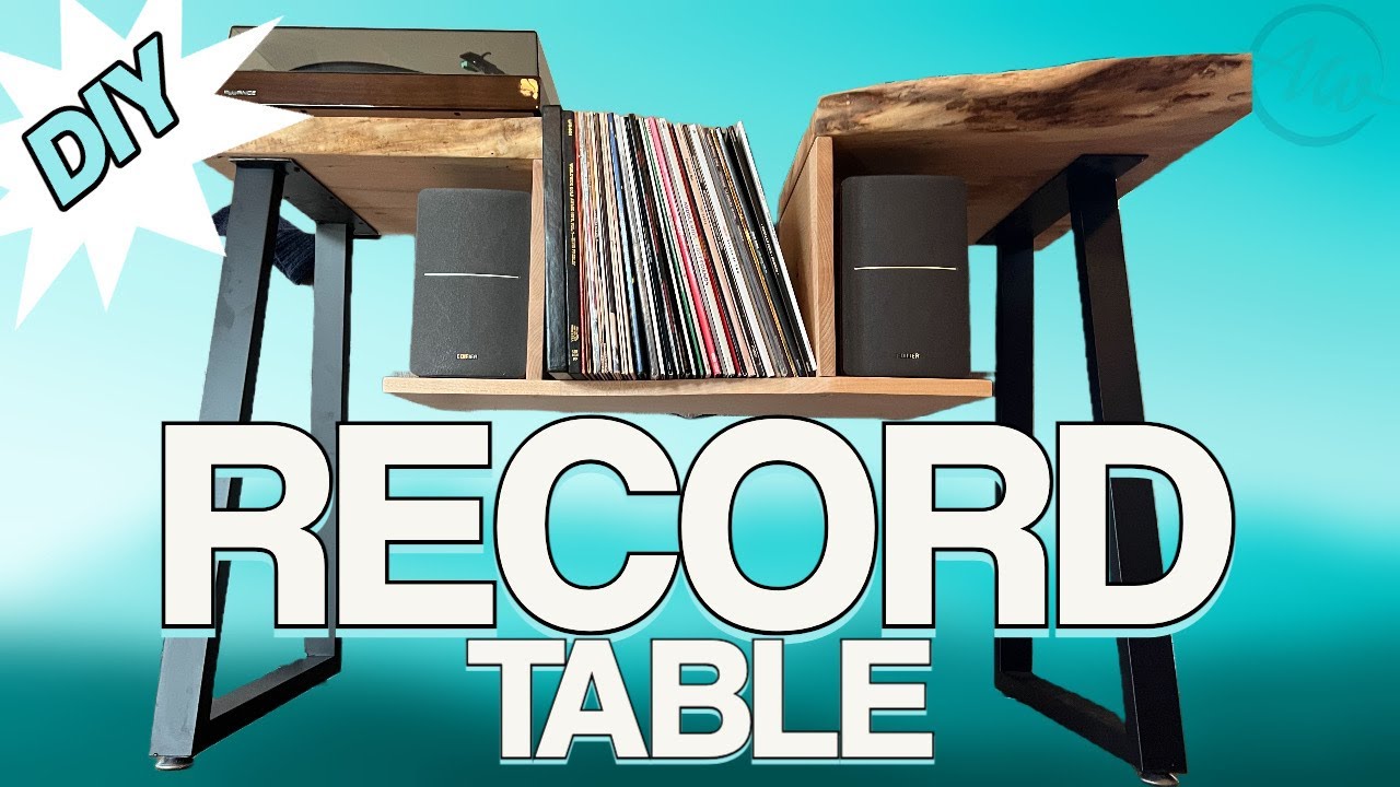 Build a Modern Record Player Stand | Built in Storage and Speaker Stands | Live Edge Woodworking