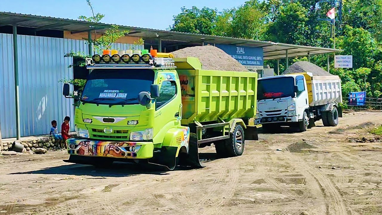Dump Truk Jomplang HINO DUTRO Langsir Pasir Jomplang Muatan Pasir Super Full Bak