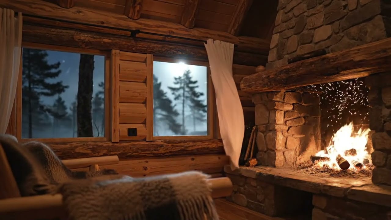 Warm Fireplace Night | Cozy Cabin Ambience