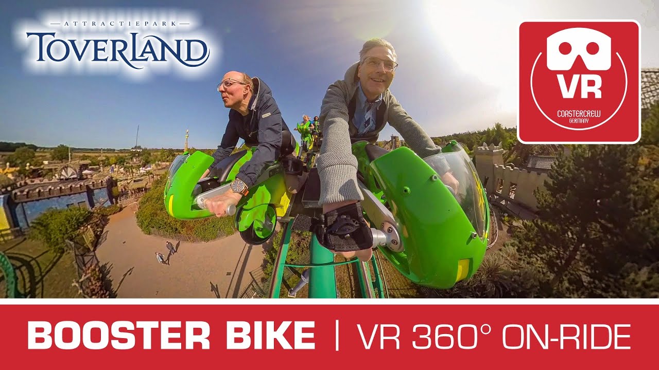 BOOSTER BIKE 360° launched VR Roller Coaster Vekoma | motorbike VR360 onride POV Toverland #OCULUS