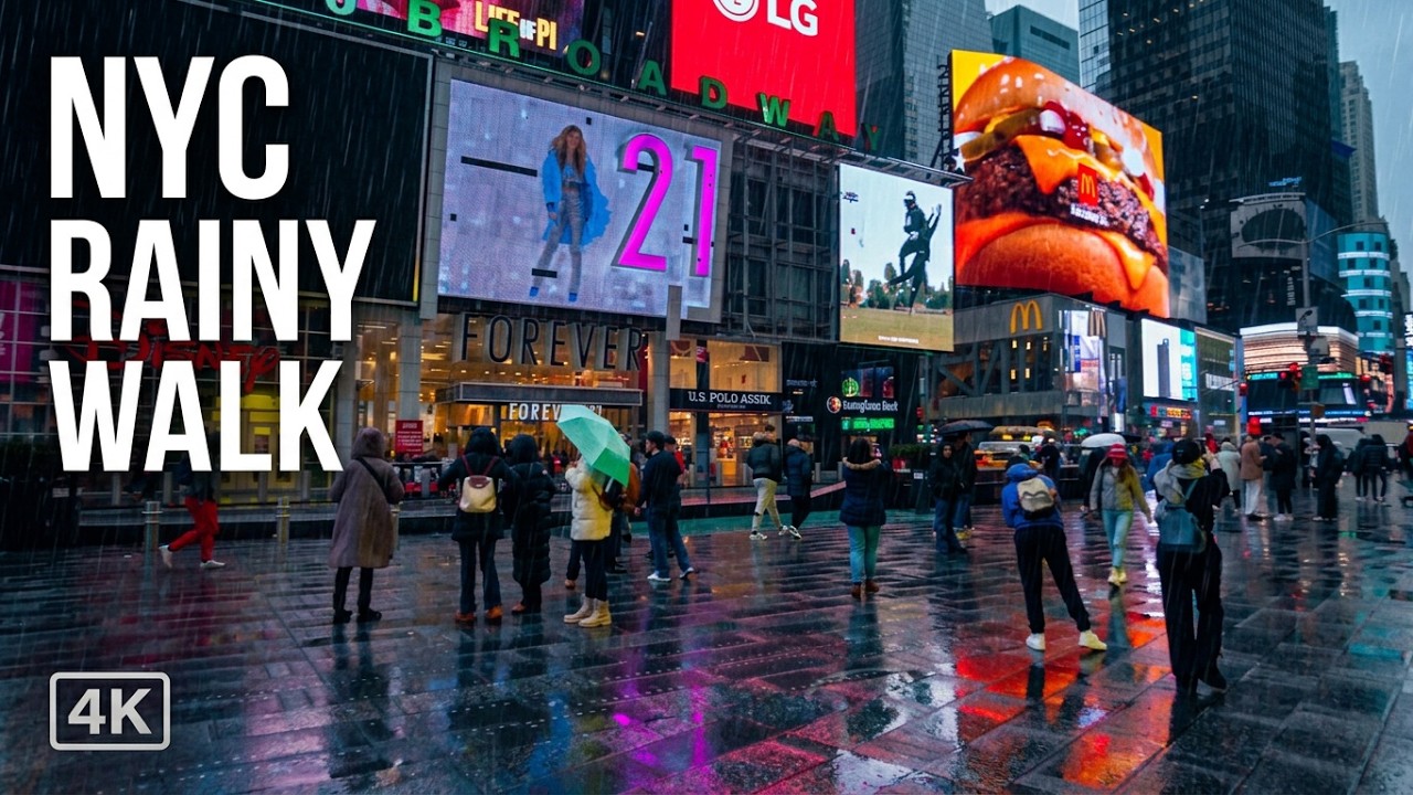 NEW YORK Times Square RAIN Walk 🗽Rainy Manhattan walking tour, NYC