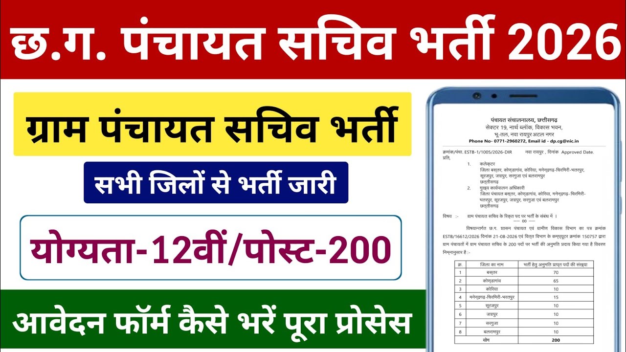 पंचायत सचिव भर्ती 2026 | ग्राम सचिव 200 पदों पर भर्ती जारी | CG Sachiv Form Kaise Bhare 2026