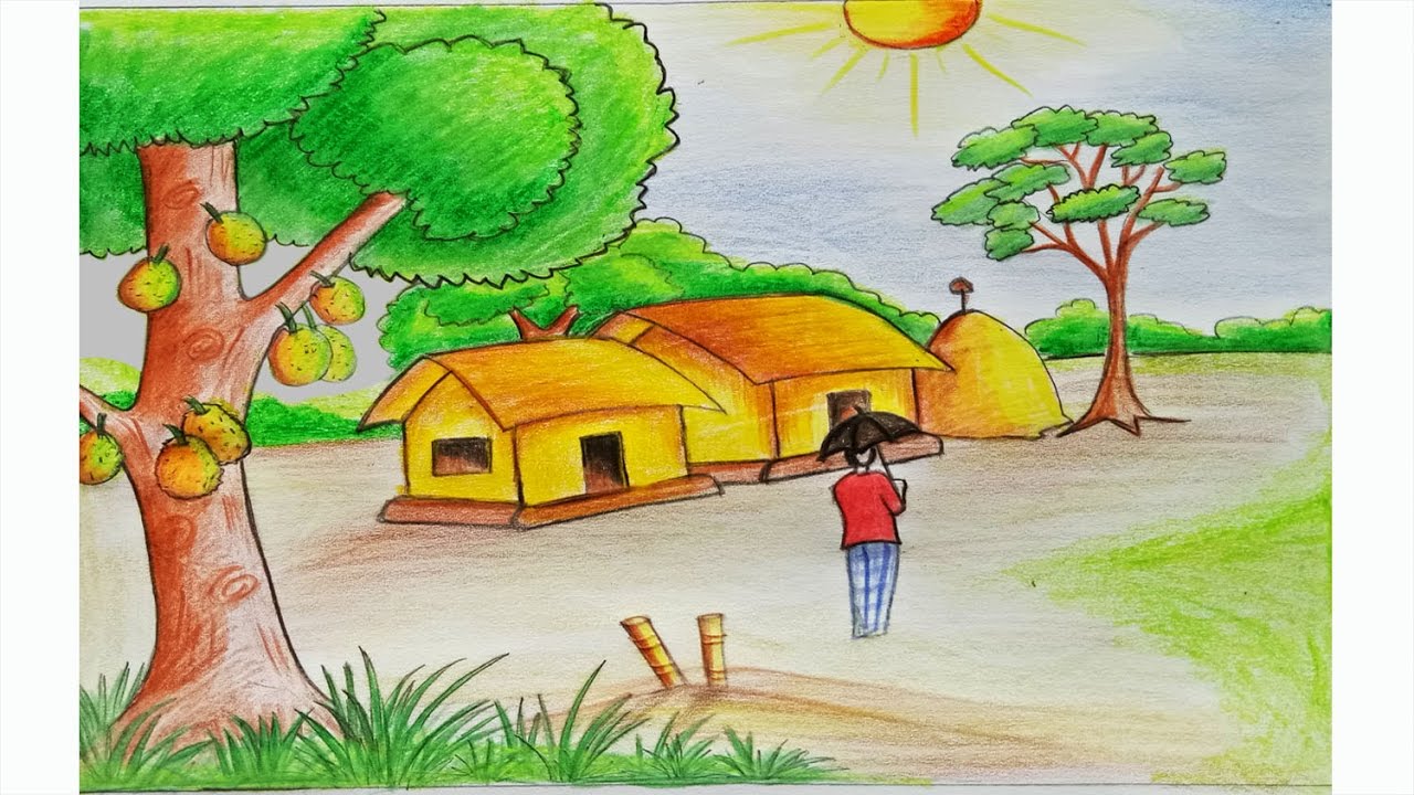 How to draw a scenery of summer season Step by step (very easy) || Art video