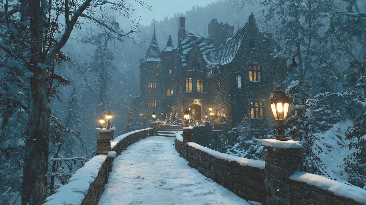 Snowfall Over an Ancient Balcony Gothic Manor | Atmospheric Dark Academia for Slow Evenings & Read
