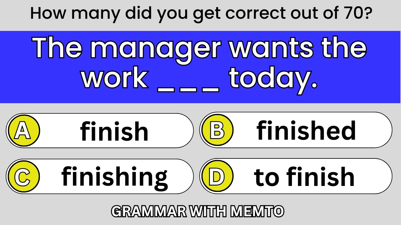 Only Smart Learners Can Pass This Grammar Challenge | 70 MCQs Test