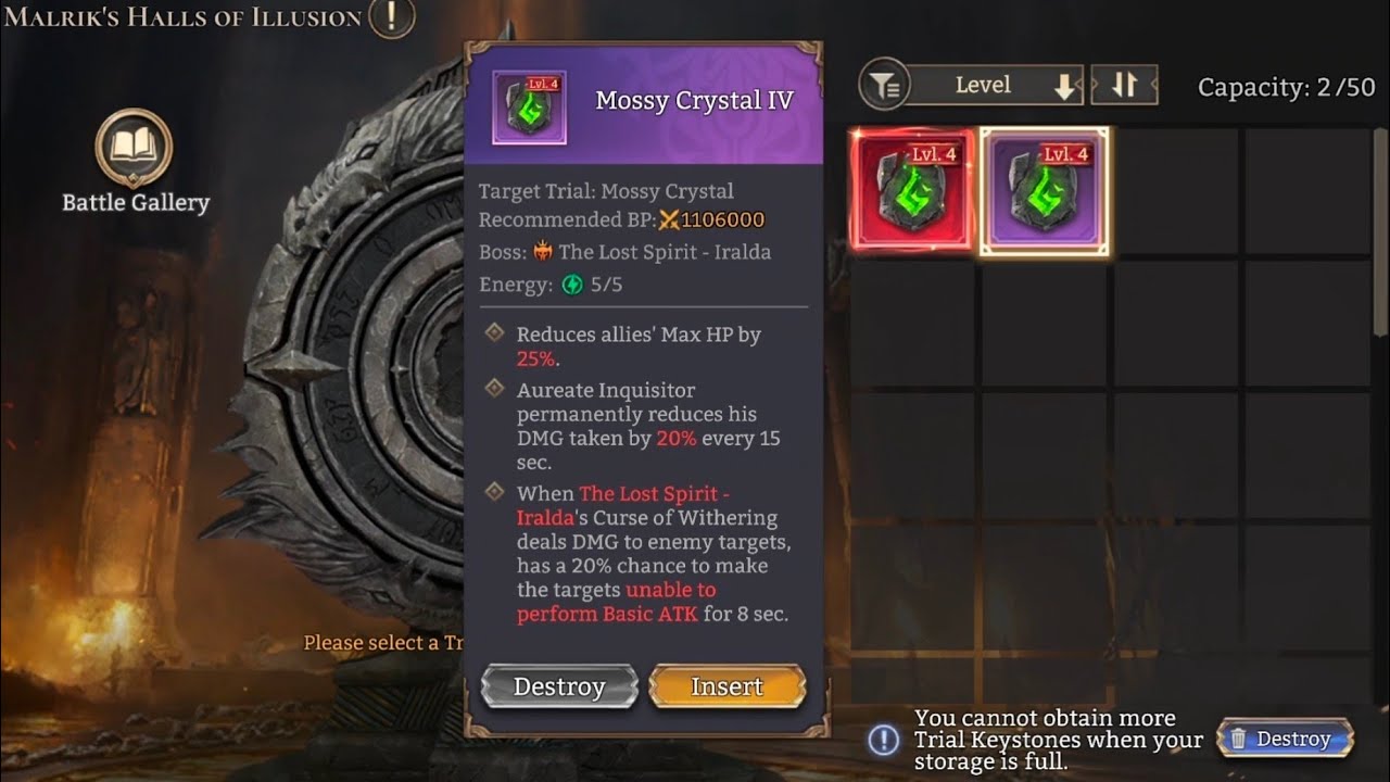 Lvl 4 Purple Mossy crystal / Iralda / Malrik's Halls of Illusion / Watcher of Realms