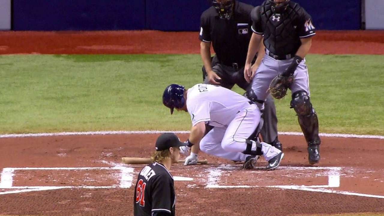 HOU@SEA: Forsythe hit in the foot by Conley's pitch