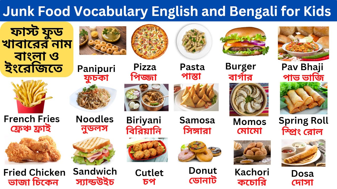 Junk Food Name | Fast Food Name | Junk Food Vocabulary | Fast Food Name English and Bengali