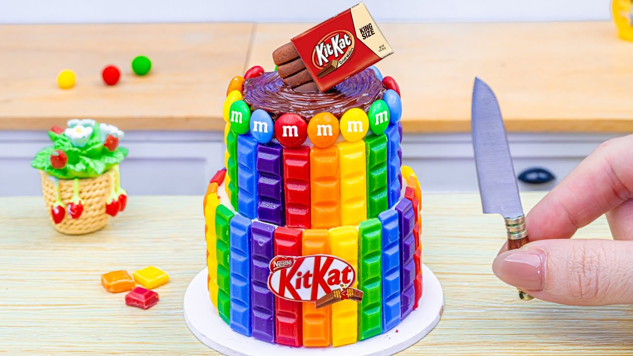 Rainbow KITKAT Cake Recipe with Chocolate🌈🍫Most Satisfying Mini Dessert