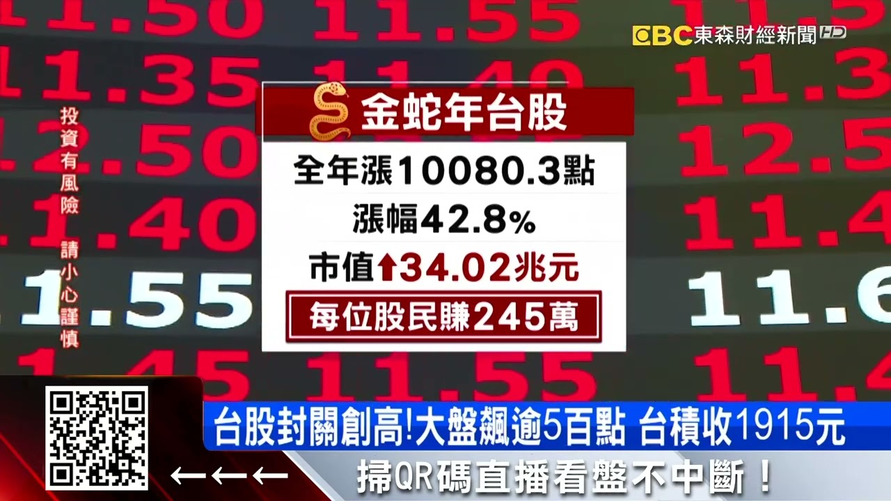 台股金蛇年大漲一萬點！每位股民平均賺245萬  @57ETFN
