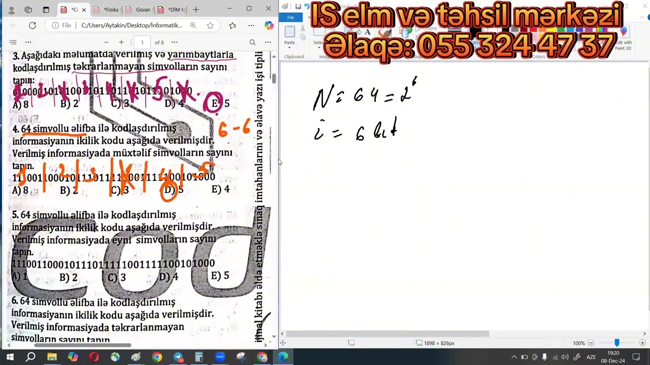 İNFORMATİKA/CODERA/3.3.MƏTN İNFORMASİYASININ KODLAŞDIRILMASI/ BİR -BİR İZAH @IS_elm_tehsil_merkezi