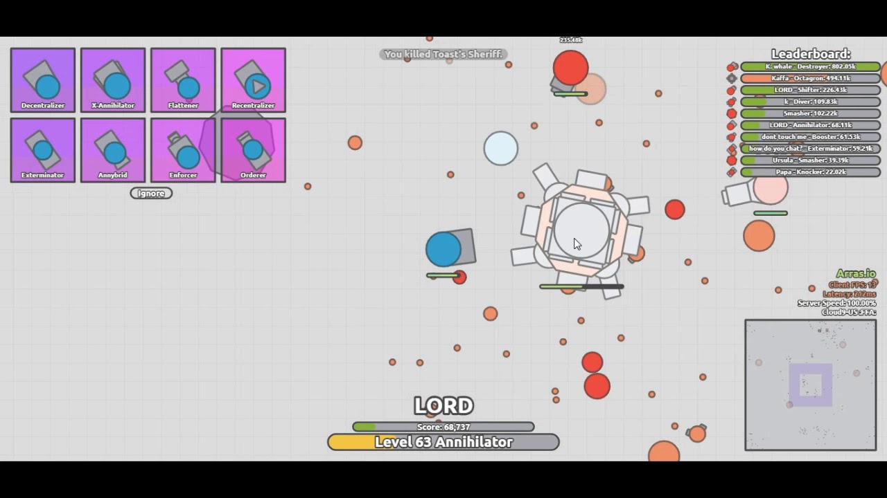 ARRAS.IO PLAY 800K SCORE WITH NEW TANK & KILL FAKE LORD IN Ɦﻉɭɭƈคፕ's (Co-ad CupCake) SEVER