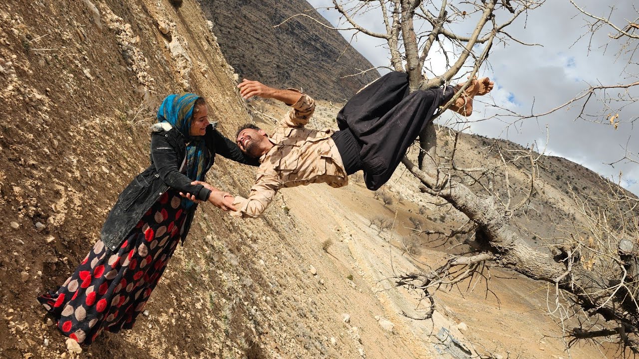 Horrific moment: Narges witnesses Mohammad fall from the tree!