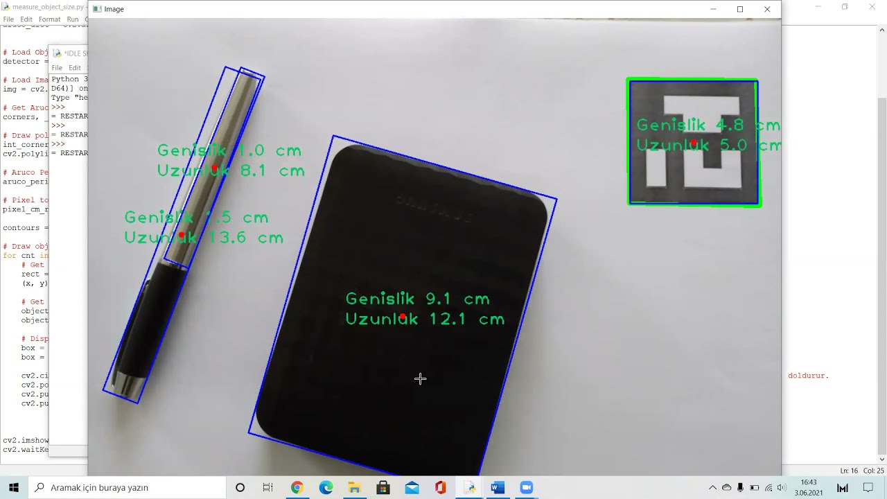 OpenCv Python ve Aruco Marker ile nesnelerin cm cinsinden büyüklüklerini ekranda gösterme - Bölüm 1