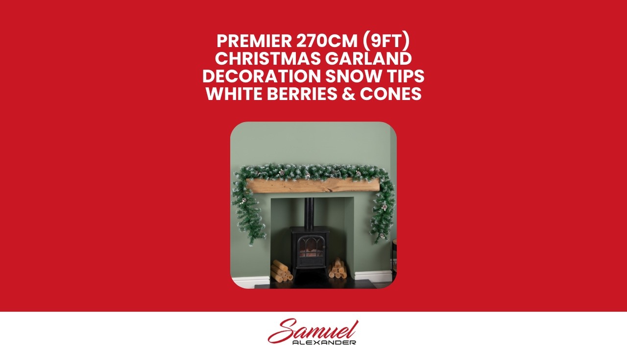 Premier 270cm (9ft) Christmas Garland Decoration Snow Tips White Berries & Cones