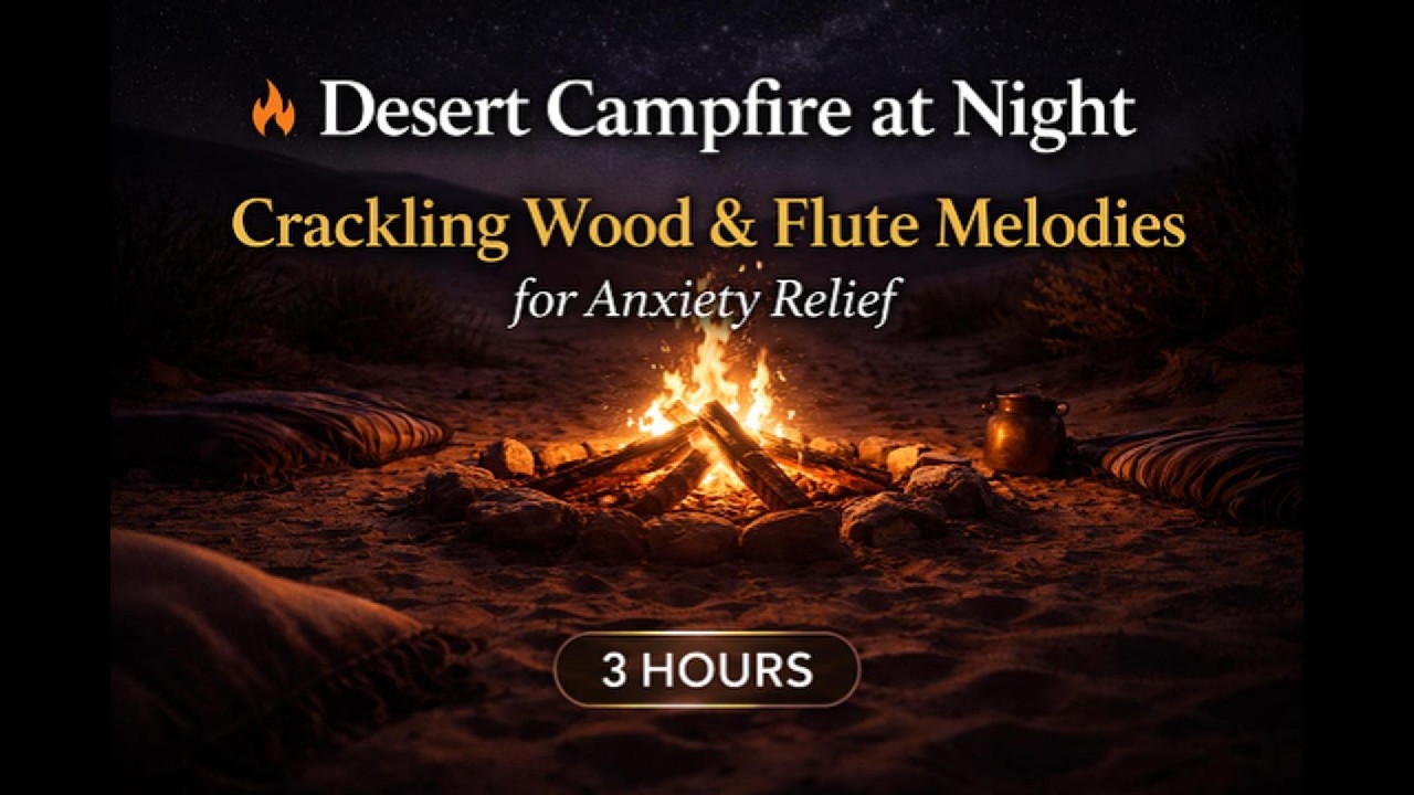 3 Hours Desert Campfire at Night 🔥 | Crackling Fire & Native Flute for Deep Sleep