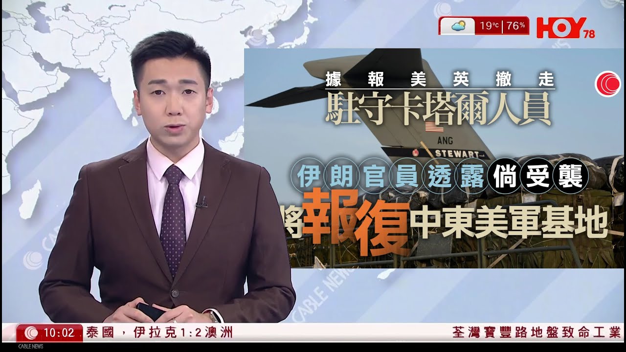 有線新聞 1000 新聞報道｜據報美英撤走駐守卡塔爾人員｜特朗普稱伊朗已停止殺戮示威者　視情況是否採軍事行動｜格陵蘭對美國金穹導彈防禦尤為關鍵｜周杰倫被秒殺澳網首圈出局｜HOY TV｜20260115