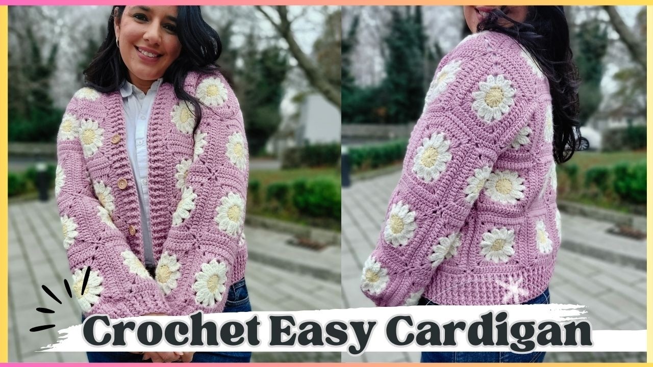 How to Crochet a Granny Square Cardigan, DIY pattern for Beginners.