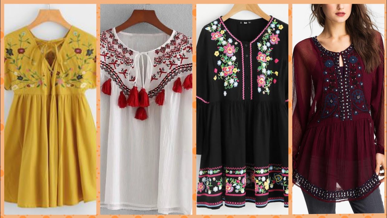 New fashion maxican style floral embroidery casual style long sleeve blouse collection 2019