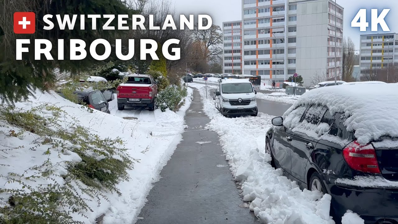 [4K] WALKING THROUGH THE SNOWY STREETS OF FRIBOURG | SWITZERLAND