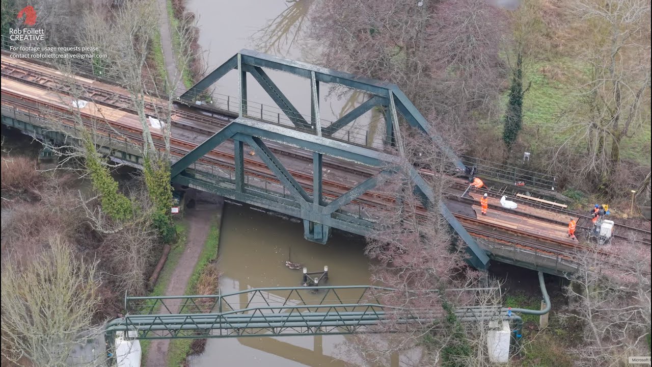 Drone footage of vital rail engineering work closing the North Downs Line from Guildford for 16 days