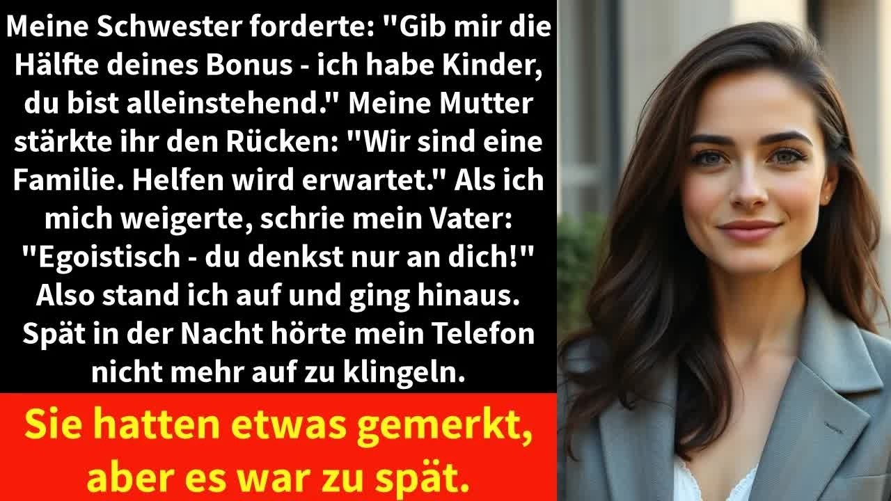 Meine Schwester forderte： ＂Gib mir die H&auml;lfte deines Bonus - ich habe Kinder, du bist alleinstehend.