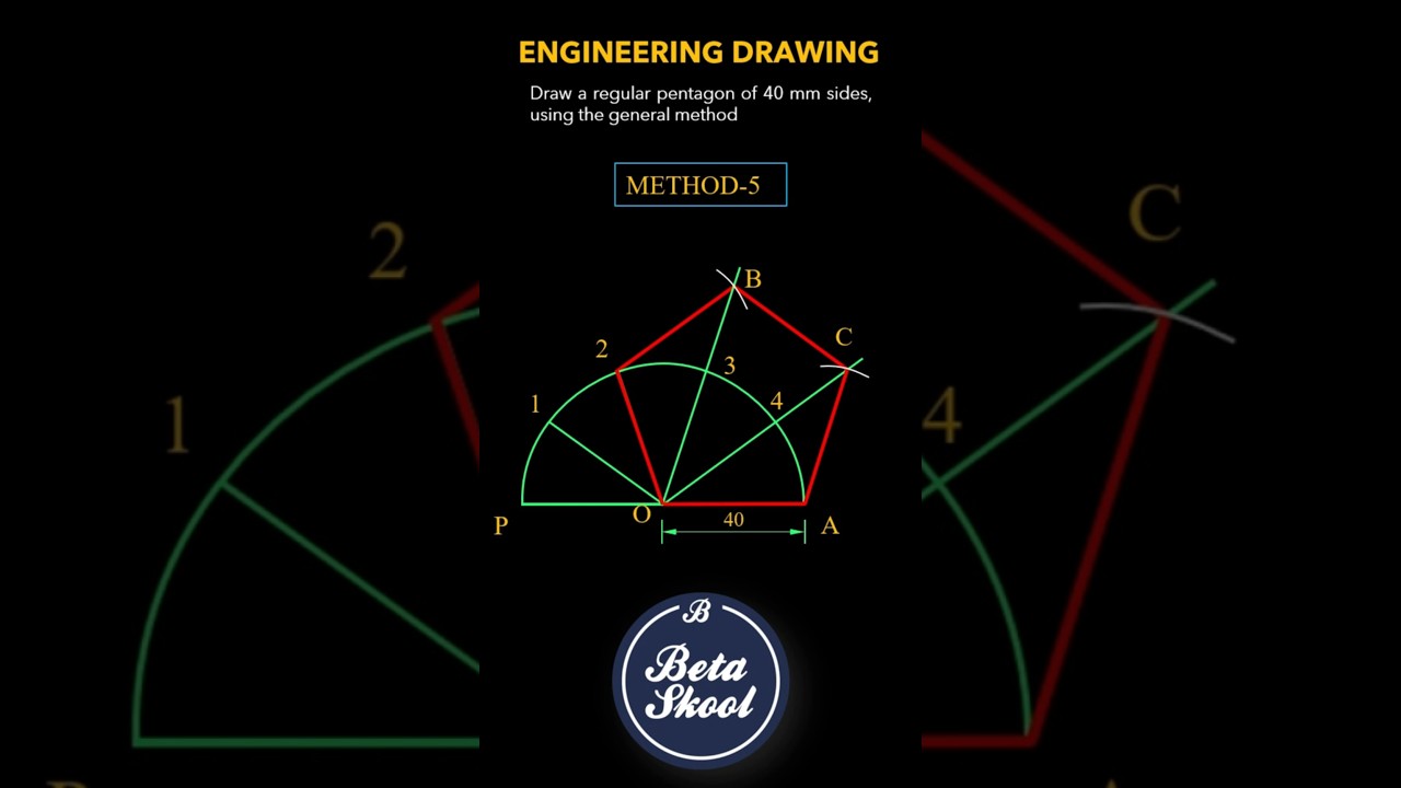 Draw a regular Pentagon using General Method | Method 5 | Beta Skool #engineeringdrawing