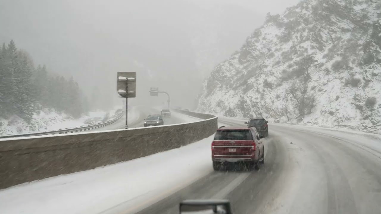 Driving with truck tire chains near Idaho Springs, Colorado (I-70 west)