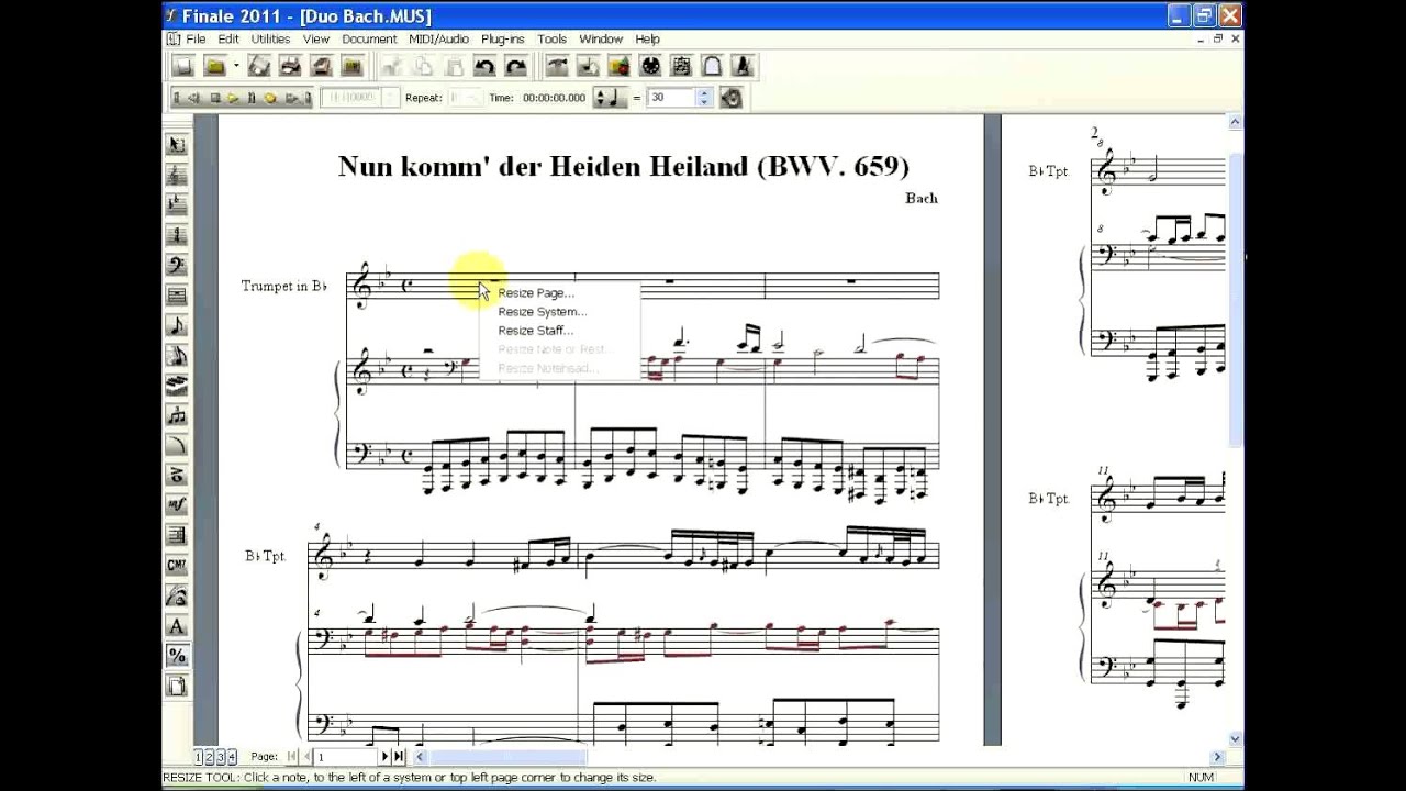 Curso de Finale 2011. 11-1 Cambiar el tamaño de la partitura
