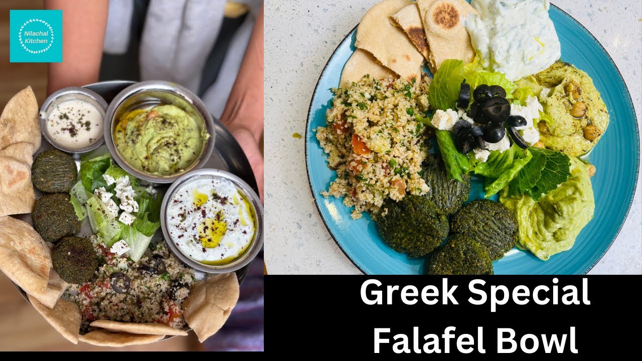 Falafel bowl | Satvik Greek thali |Mediterranean recipe Iskcon| Cilantro Jalapeno Hummus recipe