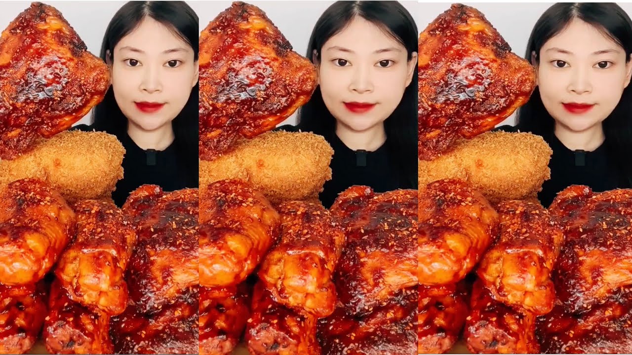 Chicken grilled in spicy chili sauce is delicious.#mukbangsh #junkfood #eating #friedfood