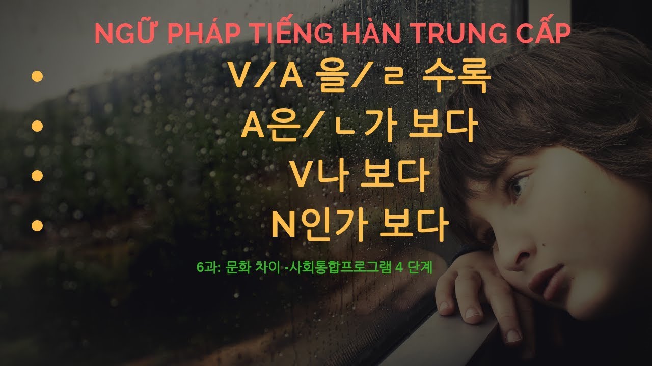 Ngữ pháp trung cấp tiếng Hàn- 6과:문화 차이 - 4 단계 사회통합프로그램