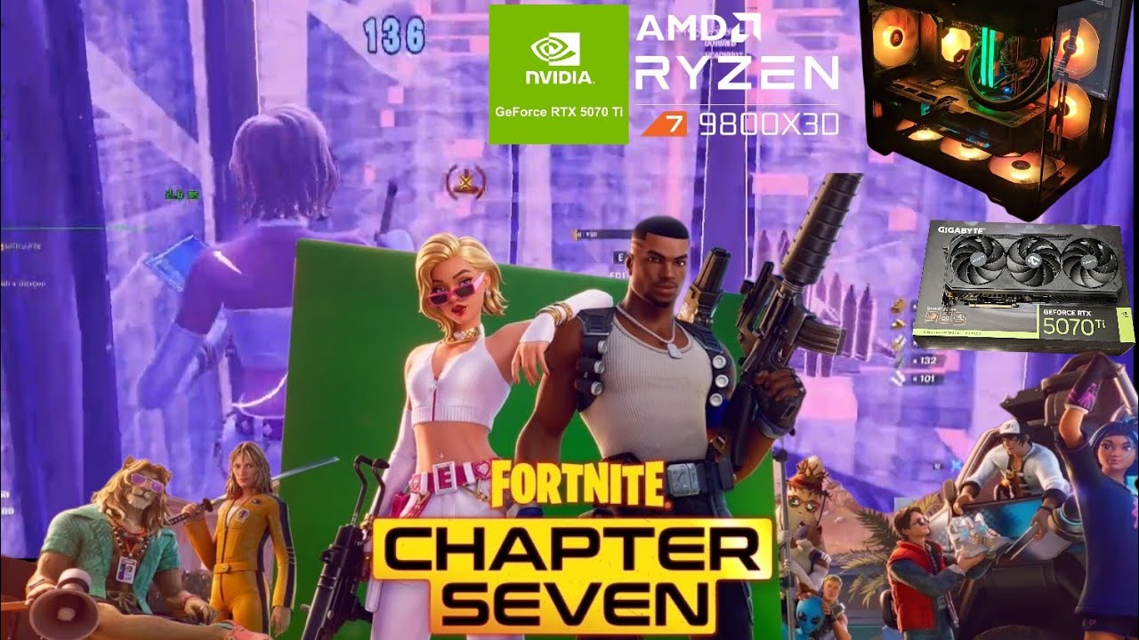 Fortnite Ryzen 7 9800X3D RTX 5070 Ti 1080P Performance Mode Benchmark (Freebuild Reload & Ranked BR)