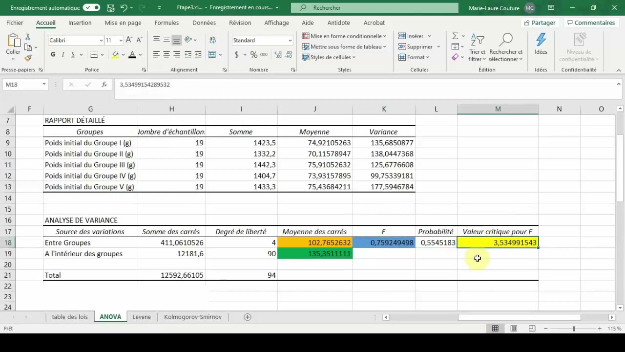 Le test ANOVA avec Excel