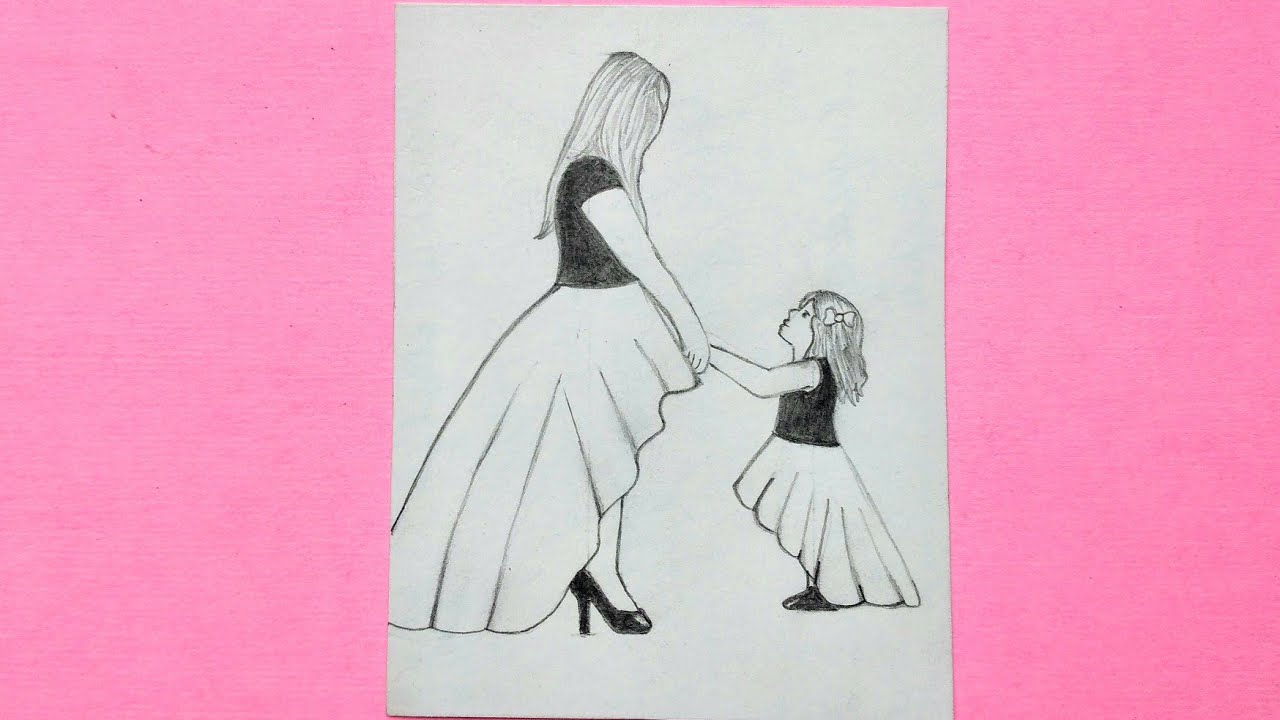 How to draw Mother and Daughter Drawing/ Very Easy Step by Step Pencil Sketch For Beginners