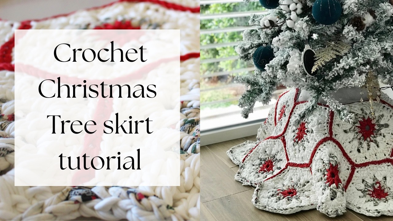 Crochet Christmas Tree Skirt Tutorial | Chunky crochet tree skirt using hexagons