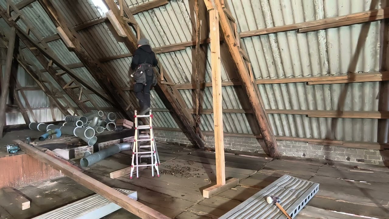 Dach abfangen im Altbau | Stützen richtig stellen (12×12 KVH) | Fachwerk- & statische Sanierung 