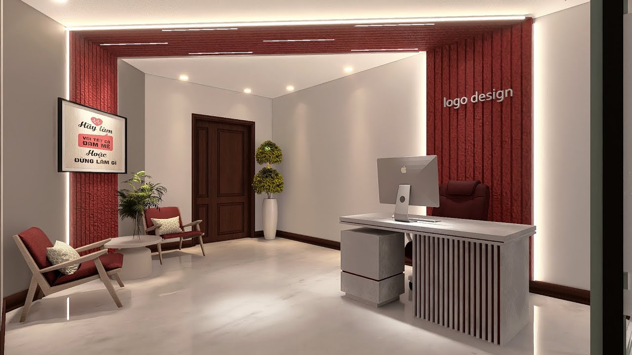 Modern Office Design with Red Accents and Glass Partitions | 7x12 m Workspace