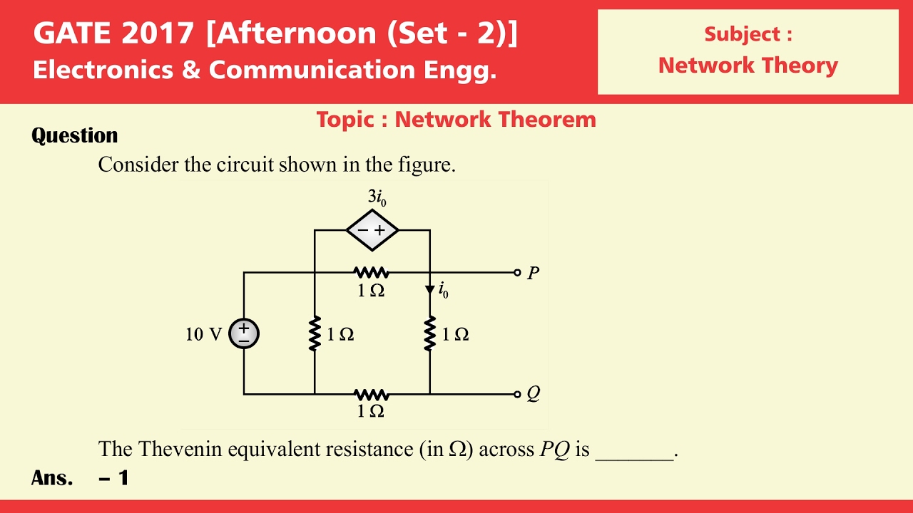 GATE 2017 Solution, Set 2, Electronics & Comm. Engg. Network Theory