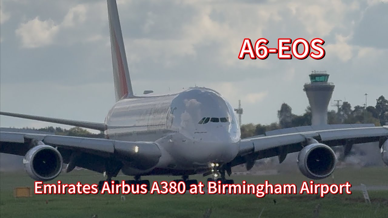 Emirates Airbus A380 Landing at Birmingham Airport A6-EOS