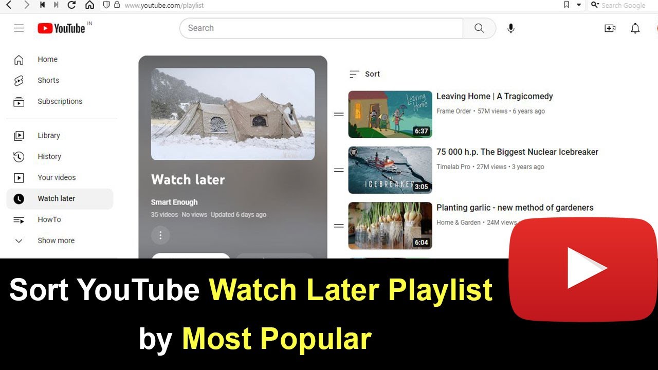 How to Sort YouTube Watch Later Playlist by Most Popular?