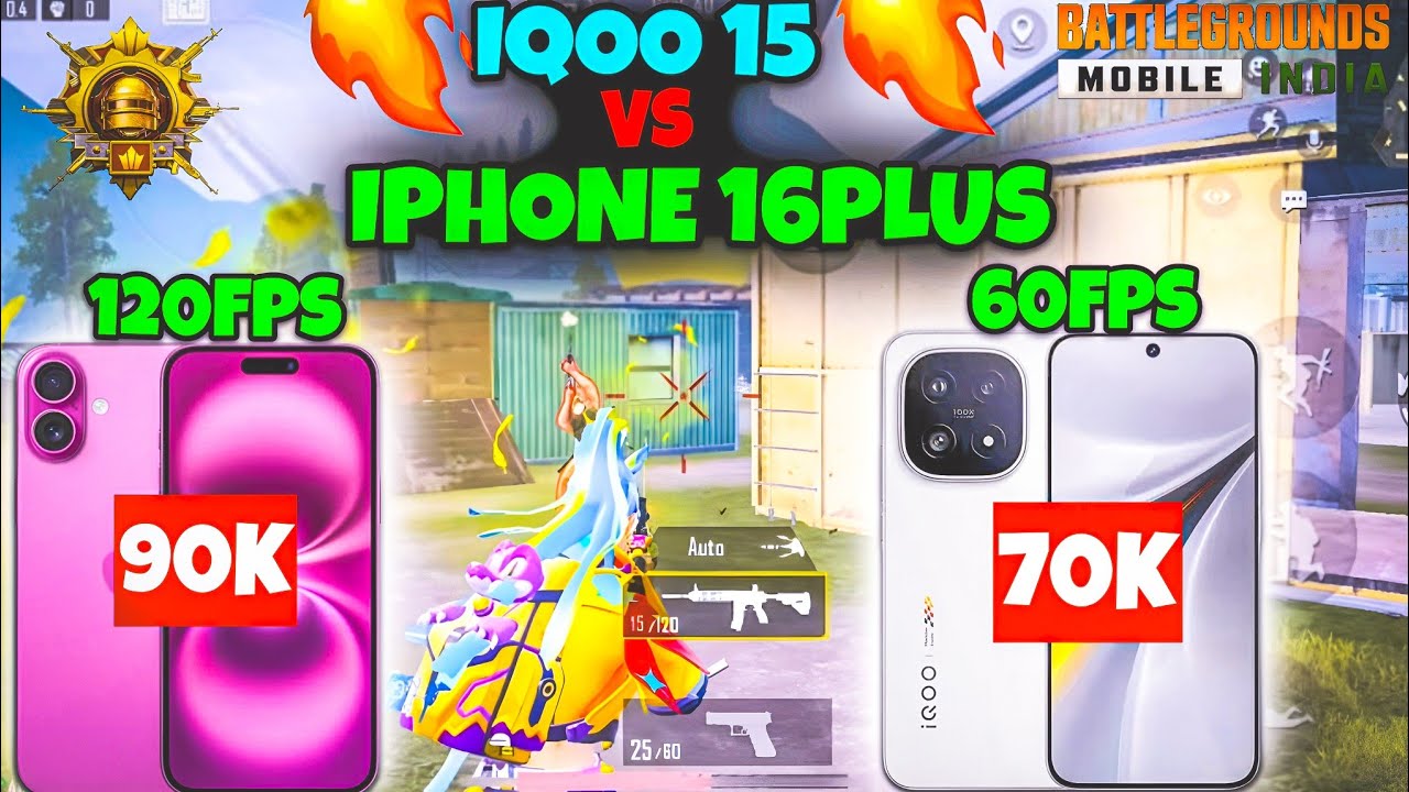 🔴IQOO 15 VS IPHONE 16PLUS 💥 60FPS VS 120FPS👿 SUBSCRIBER CHALLENGE 1V1😎