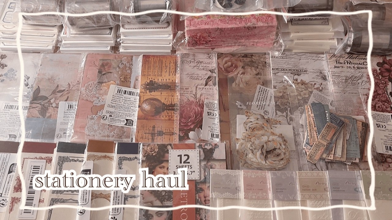 【Stationery haul】超大量のコラージュ素材を開封してコラージュ💕(vintage journal ASMR 音フェチ)