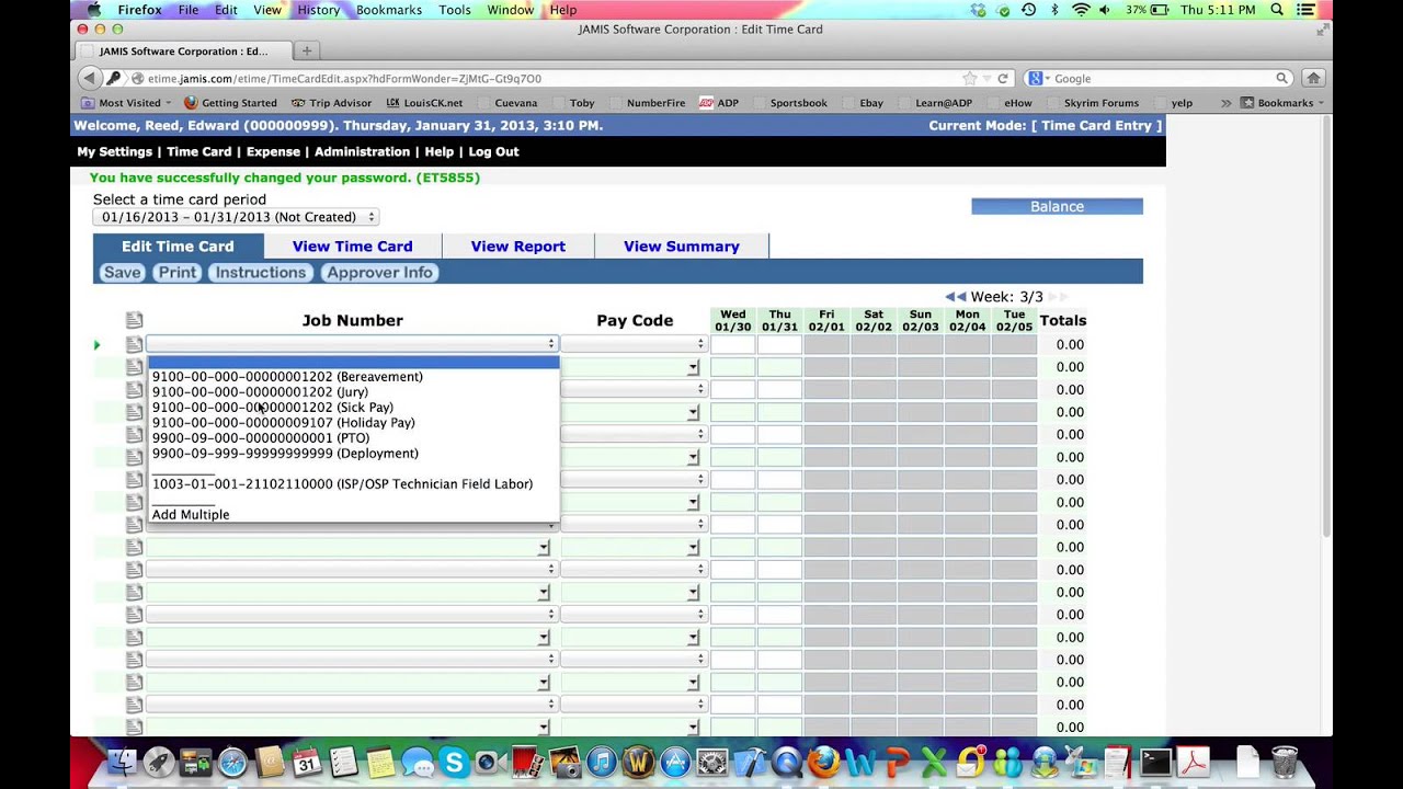 JAMIS Innitiation and Timecard Filling
