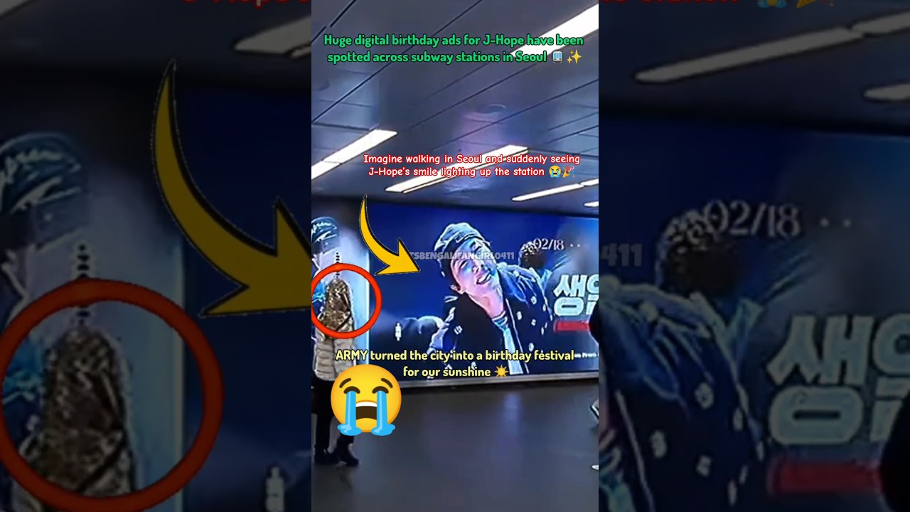 Imagine walking in Seoul and suddenly seeing J-Hope&rsquo;s smile lighting up the station 😭🎉#shortsfeed