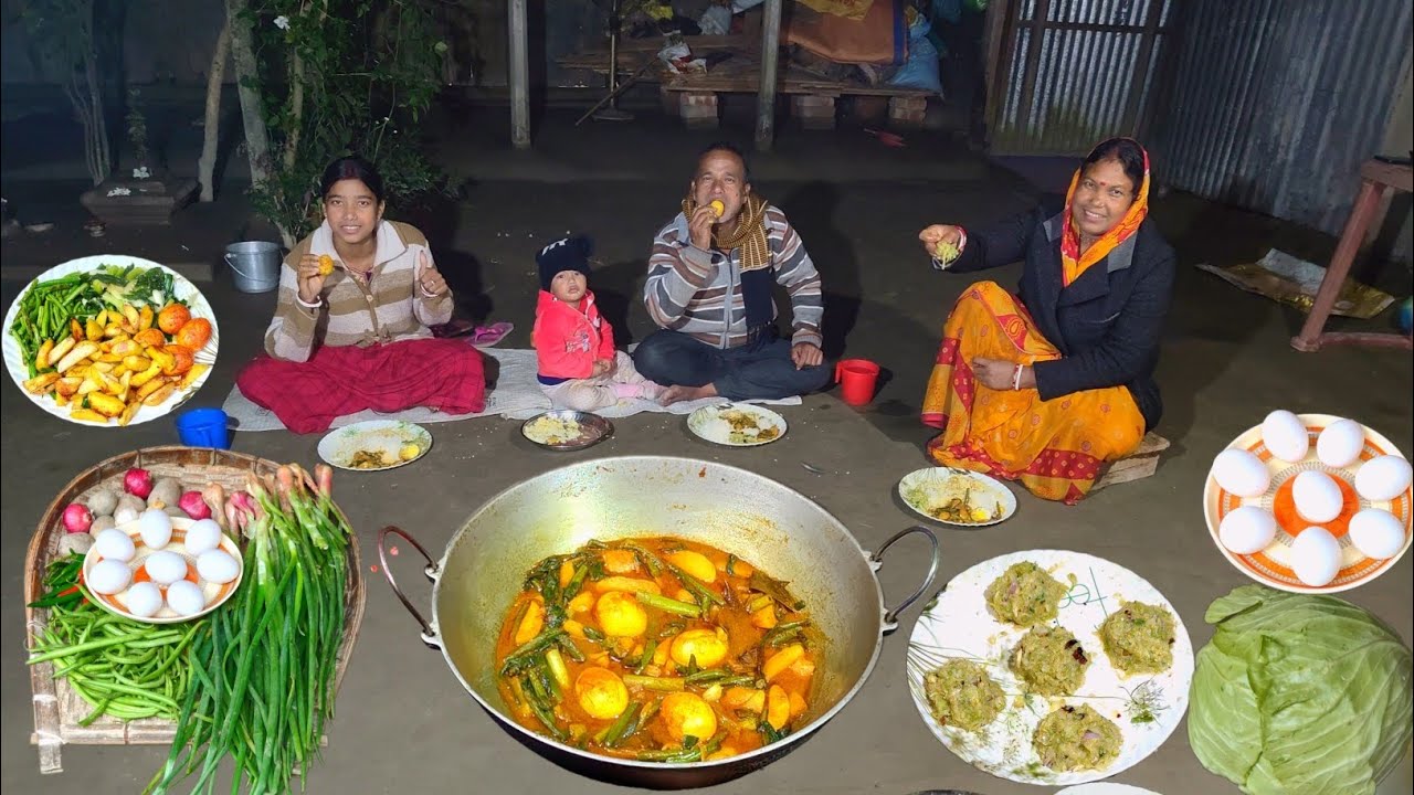 Grandma’s Traditional Vegetable Egg Curry Recipe | Old Days Village Cooking & Cabbage Bharta Feast