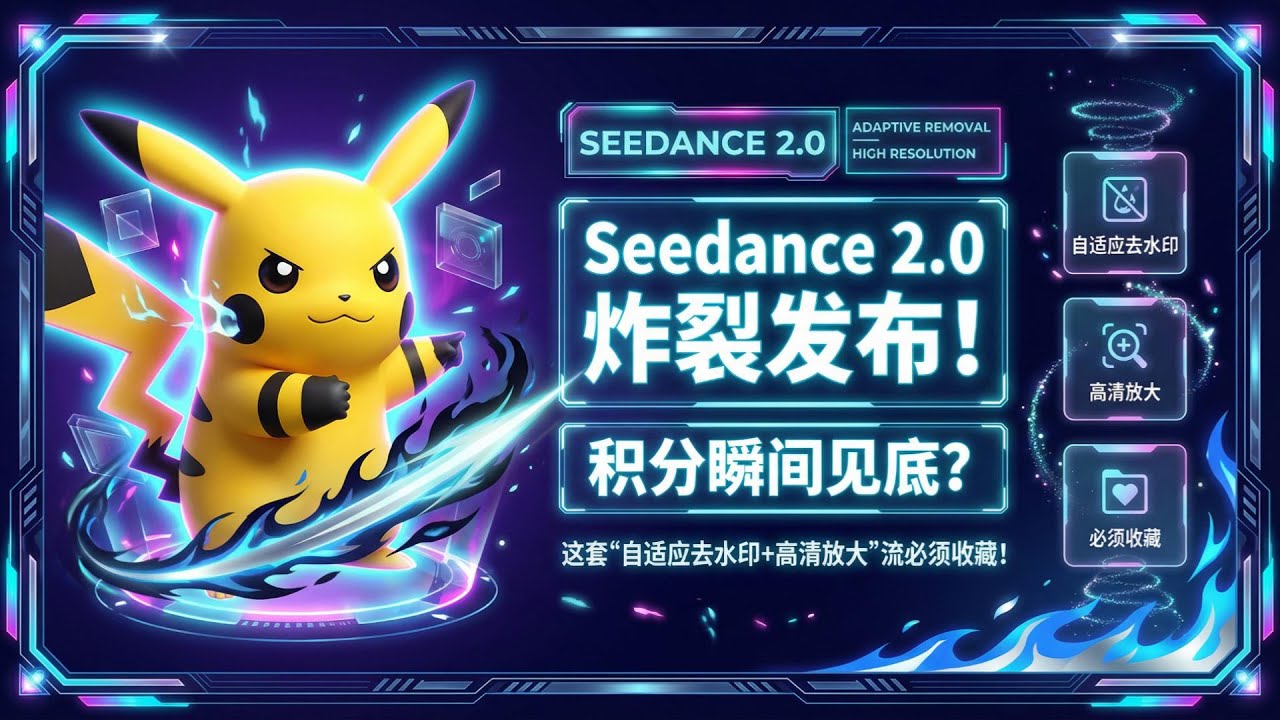 Seedance 2.0 炸裂发布！积分瞬间见底？这套“自适应去水印+高清放大”流必须收藏！