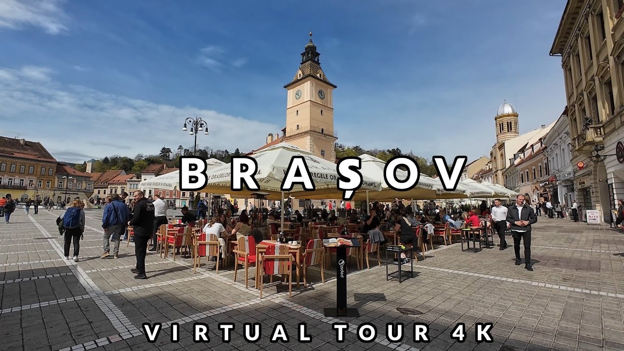 Brașov, Romania Virtual Tour 4K in spring 2024. Piața Sfatului and Old Town Center